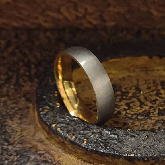 Mens Titanium Gold and Silver Wedding Band Ring - Titanium Wedding Ring For Him - Picture 3 of 7